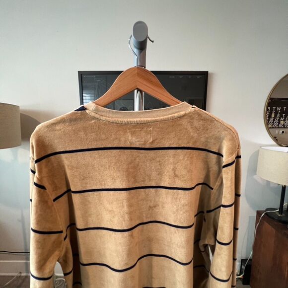 Stussy - Striped Velour LS Tee (#1140071) - Tan, Black - Picture 6 of 7